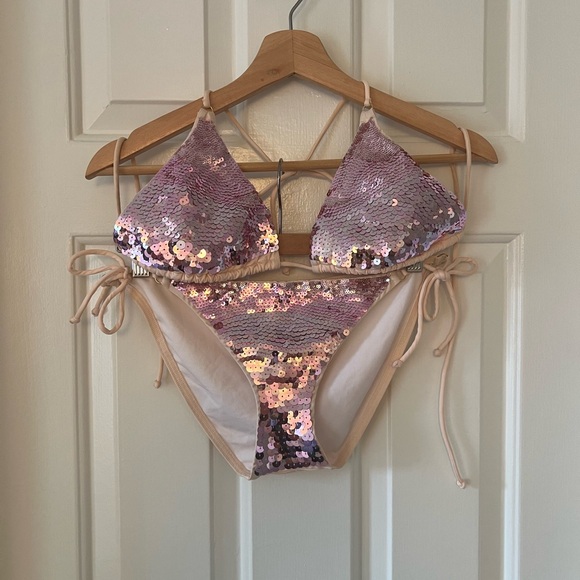Sequin Bikini Set - Pink and Tan - Picture 1 of 4